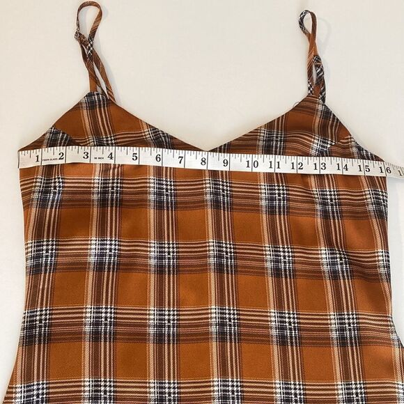 William B Burnt Orange Plaid Grunge Midi Slip Dress with Thigh Split Size Small - Picture 13 of 14